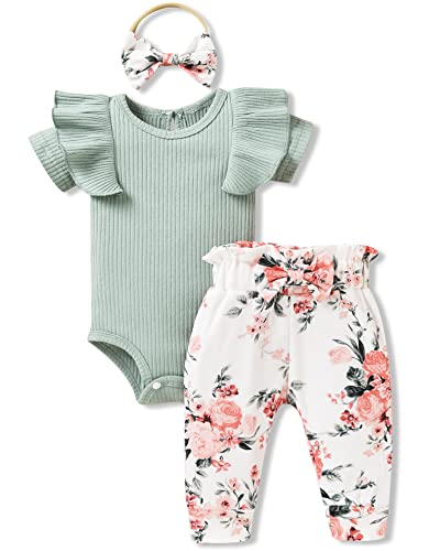 Image of fioukiay Preemie Newborn Baby Girls Clothes Infant Little Kids Romper Bodysuit Pants Headband Clothing Set Summer Outfits