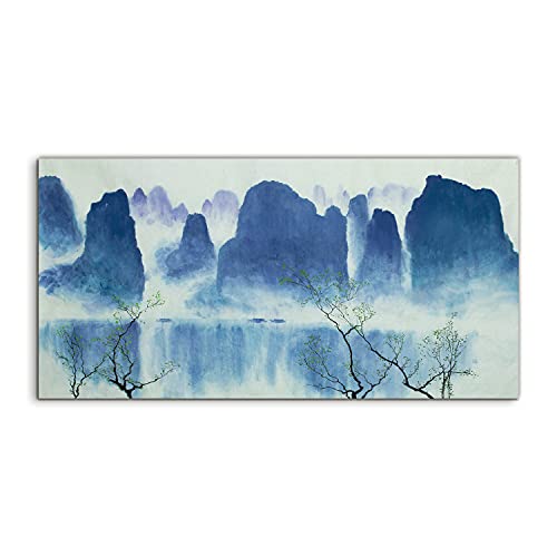 Tableau acrylique 100x50cm deco murale salon et chambre motif montagne brumeuse