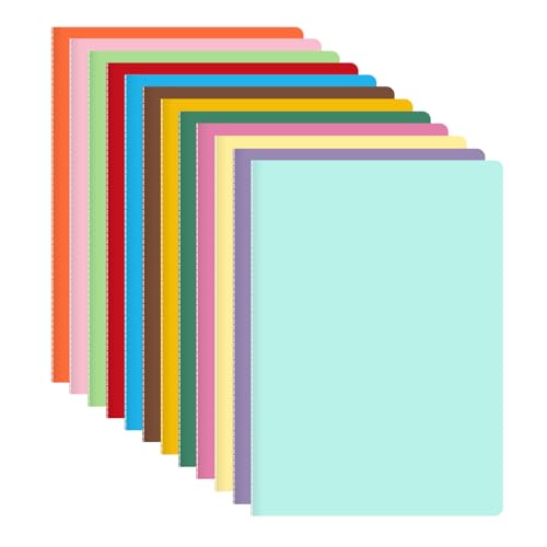 Lot de 12 carnets vierges colorés A5 non lignés papier 21x14 cm