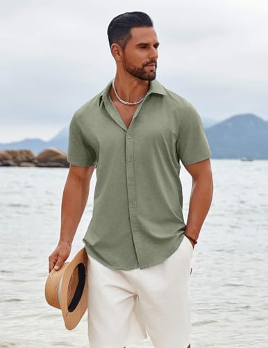 COOFANDY Men's Button Down Shirts Short Sleeve Casual Summer Beach Shirts Vacation Wedding Shirts2