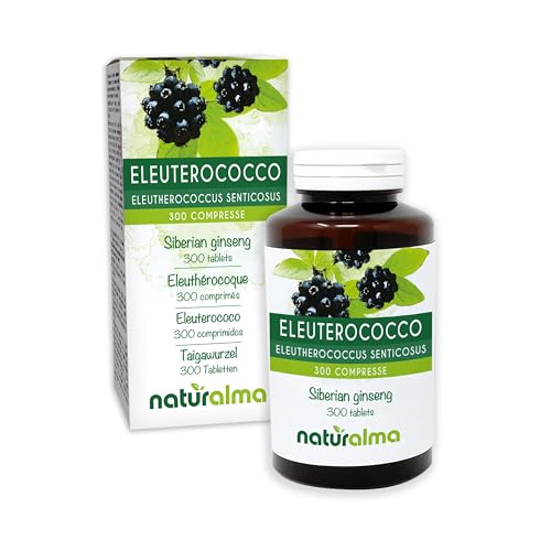 Eleuterococo o Ginseng siberiano (Eleutherococcus senticosus) raíces Naturalma - 150 g - 300 comprimidos - Complemento alimenticio - Natural y Vegano