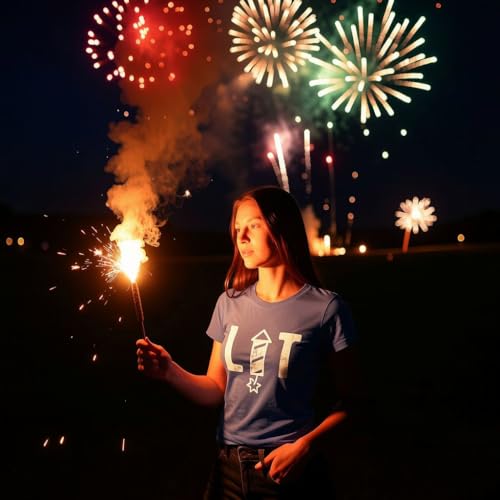 Womens Lit Firework T Shirt Funny 4th of July Parade Firecracker Graphic Novelty Tee Funny T Shirts Patriotic Tops for Women Women\'s Novelty Tees Royal - XL