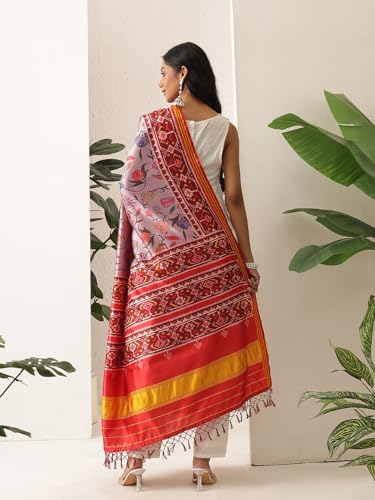 Image of Kalamkari Patola Dupatta Digital Printed With Handmade Tassels