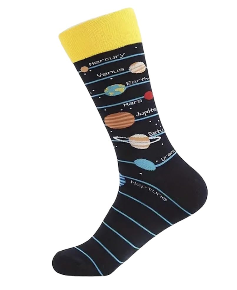 Planet Themed Mens Socks Size 7-10 One Pair of Space Socks Space Gift
