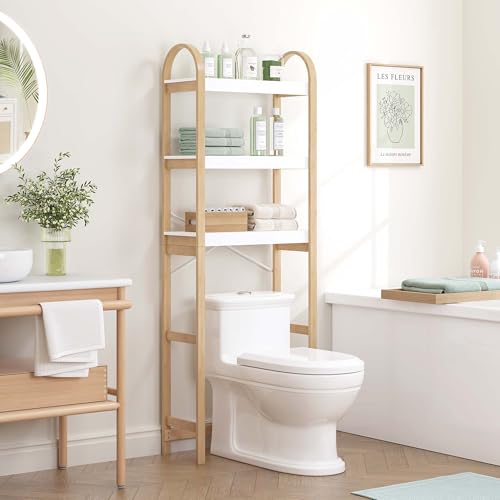 Spirich Over The Toilet Storage Shelf, 3-Tier Over Toilet Bathroom Organizer, Space-Saving Above Toilet Storage Shelf Rack with Bamboo Frame - Image 3
