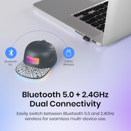 Image of Portronics Toad Cap Wireless Mouse with Bluetooth 5.0 + 2.4GHz Dual Connectivity, Adjustable DPI Upto 2400, Dynamic RGB Lighting, Type-C Rechargeable, 100g (Black)