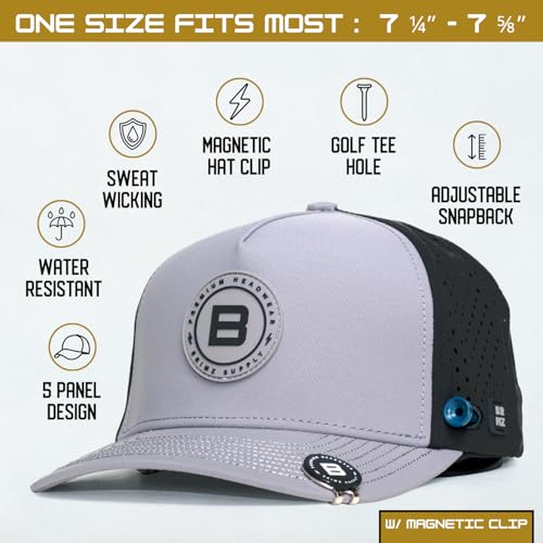 Image of BRIMZ Golf Performance Hat - Tee Holder & Magnetic Ball Marker - Breathable, Sweat & Water Resistant Golfing Snapback Hat