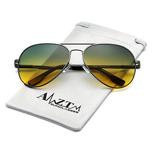 AMZTM Classic Fashion Double Bridge Metal Frame Polarized Lens Aviator Men and Women Sunglasses (Day/Night, 62)