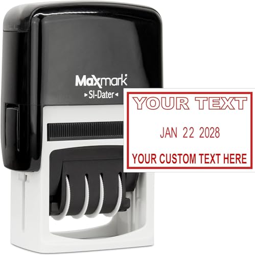 MaxMark Office Date Self Inking Stamp with 2-Line Custom Text - 1
