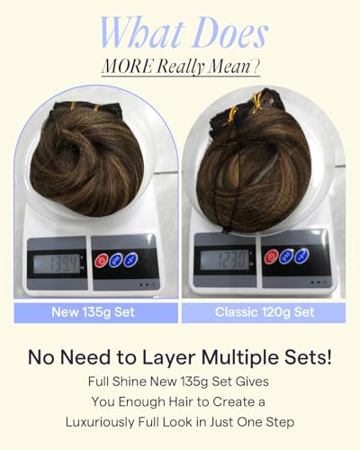 Image of Full Shine Dark Brown Clip in Hair Extensions, 18 Inch 135g 7Pcs | Balayage Dark Brown to Ash Brown Hair Extensions Clip ins, Thick Remy Hair, Full Head Look, Office to Weekend Styles