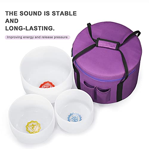 440Hz Set Of 3 Pcs 7''-11'' Paternoster Frosted Quartz Crystal Singing Bowls 7''G 9''E 11''C With Case Bag #TOP2