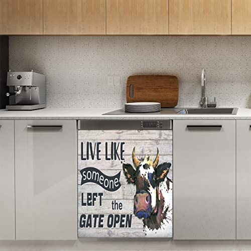 Farm Kuh Holz Geschirrspüler Magnetabdeckung Magnetische Dekorplatte Magnet Stiker für Kühlschrank Küche Dekoration Tür Magnetaufkleber 58,4 x 66 cm