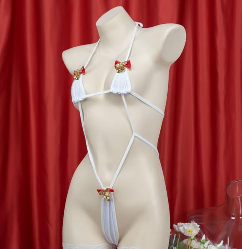 JasmyGirls Lingerie sexy de Natal para mulheres, laço vermelho, estilingue micro biquíni, fantasia d
