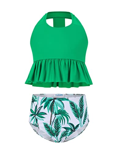 GERU Girls 2 Pieces Halter Ruffle Swimsuit High Waisted Bathing Suit Halter Neck Bikini Set