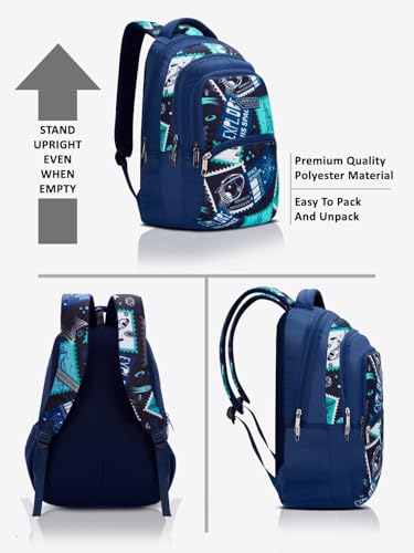 Image of Lavie Sport Spaceship 30L Navy Backpack |Organizer & Bottle Holder |Gift for Men, Women, Boys, Girls | Laptop Sleeve for School & College