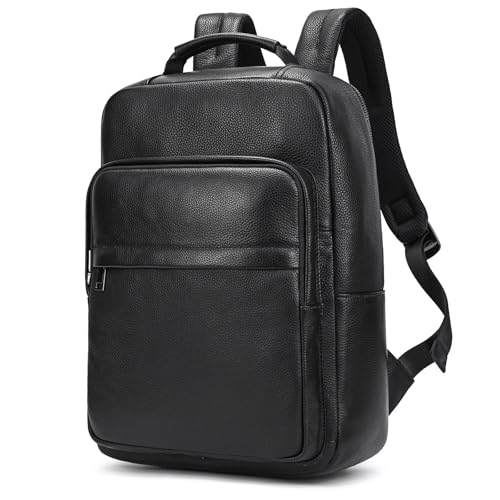 Zaino Business Uomo Pelle Vintage Zaini per 15,6 pollici MacBook Laptop Daypack per Ufficio Zainetto Grande in Vera Pelle, Zaino per computer portatile da uomo, 8019 Nero