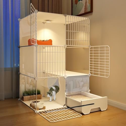 GRSMIS猫 ケージ 大型 猫ハウス 猫用キャットタワートイレ付きハンモック 多機能キャットケージ 脱走防止 温かい空間 様々な付属品付き 多頭飼いに最適 一体型 組み立てが簡単 DIY組立 大きい 四季折々 (基本,収納付き3階建て 75*49*109
