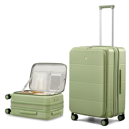 Image of Hanke Hardside Expandable Checked Luggage, 24 Inch Top Opening Trunk Luggages with Spinner Wheels, All-PC Hard Shell Suitcase, Lightweight TSA Checked-Medium(Bamboo Green, 83L)