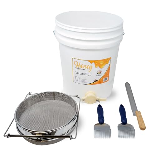 SunVara Honey Bucket with Gate 5 Gallon Kit - Stainless Steel Double Layer Strainer, Uncapping Knife Honey Scrapper Tool Beekeeping Equipment, Honey Extractor Equipment, Bee Supplies