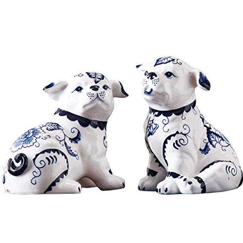 Ornements de salon chien blanc et bleu statue animal porte-bonheur feng shui