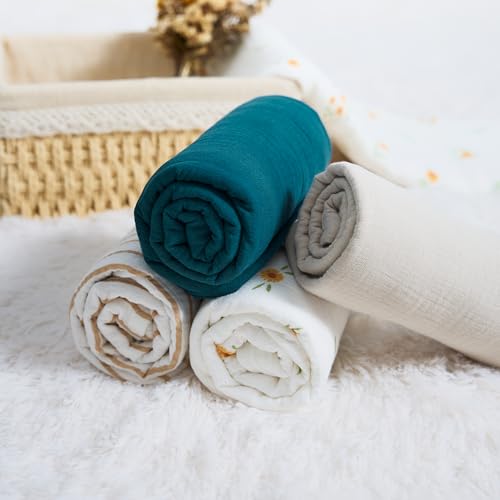 Image of Meracorallo Muslin Swaddle Blanket, 100% Cotton Receiving Blanket Soft and Breathable Swaddle Wrap for Baby Boys and Girls, Teal Blue