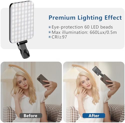 ALTSON 60 LED Portable Selfie Light Video Conference Lighting with Clip & Camera Tripod Adapter Rechargeable 2200mAh CRI 97+, 3 Light Modes for Phone iPhone Webcam Laptop Photo Makeup - 3