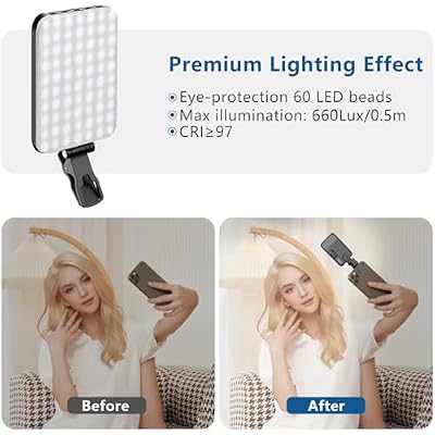 ALTSON 60 LED Portable Selfie Light Video Conference Lighting with Clip & Camera Tripod Adapter Rechargeable 2200mAh CRI 97+, 3 Light Modes for Phone iPhone Webcam Laptop Photo Makeup