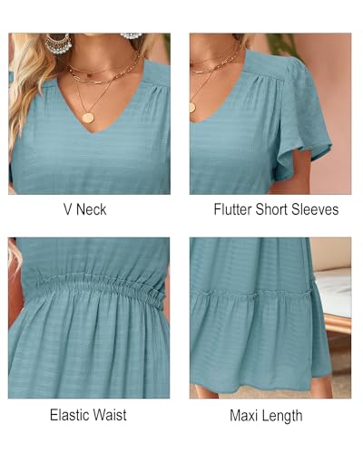 Image of VOTEPRETTY Women's 2026 Summer Boho Maxi Dresses Flutter Short Sleeve V Neck Casual Beach Wedding Guest Vacation Long Dress