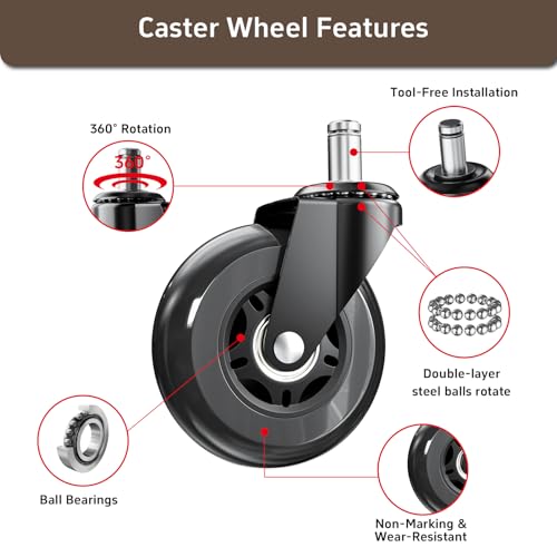 Image of 3 Inch Office Chair Wheels, Set of 10 (Black)