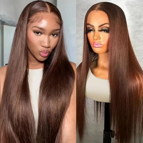 OOVVDA 32 Inch Chocolate Brown Lace Front Wigs Human Hair