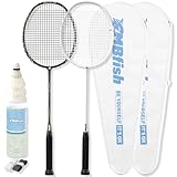 MBFISH Badminton Racket Set with 2 Carbon Fiber Racquets, 3 Shuttlecocks, 2 Racket Grip Tapes and 2 Badminton Bag - Perfect for Outdoor Games and Gym 5U (Black+White)