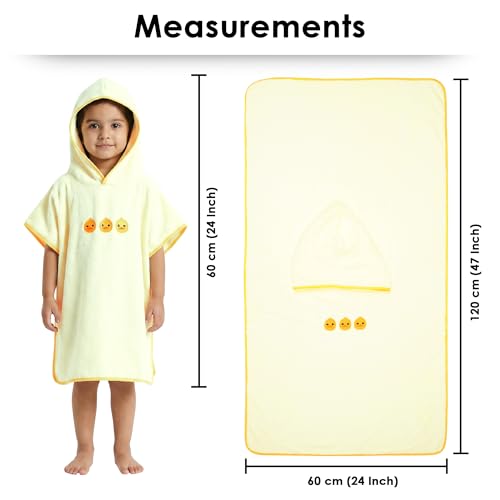Image of Story@Home Poncho Towel for Kids with Hood 300 GSM-120 X 60CM Quick Dry Kids Towel |Soft Lightweight Baby Wrap for Beach|Pool Towel for Boys & Girls |Kids microfiber towels for bath -Light Yellow-Duck