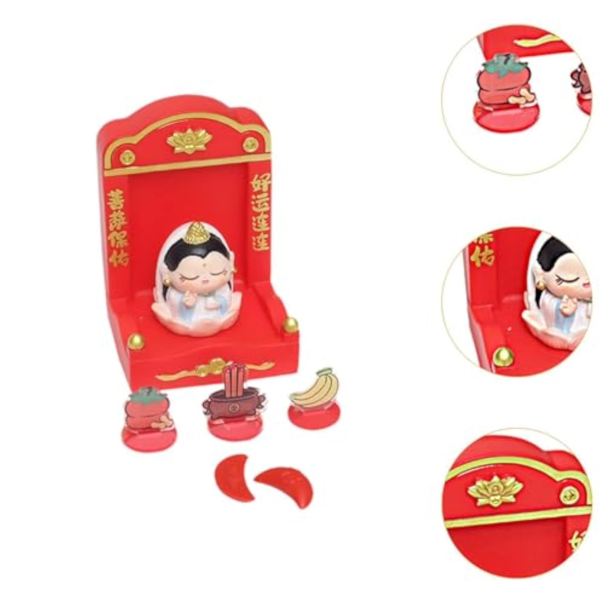 Chinese Deity Statue with Tribute Set for Home Décor