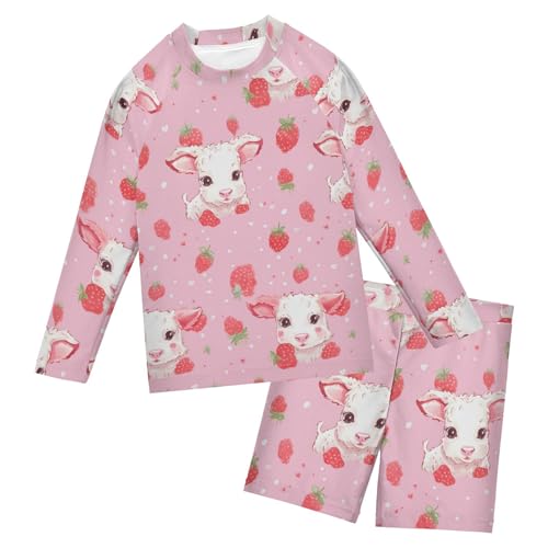Sheep Strawberry Animal Toddler and Baby Boys' 2-Piece Swimsuit Trunk, Long Sleeve Rashguard Bathing Suit B0402853
