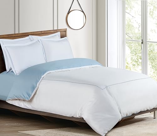Majestic Giftware Madison Linen 8 Pcs Twin Size Bedding Set (BL52-T) | Normandy - Blue 400 TC Cotton Sateen Durable & Eashable | 2 Fitted Sheets, 2 Duvets, 4 Pillowcases - Noble Collection