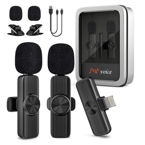 2 Pack Wireless Lavalier Microphone for iPhone iPad, Cordless Omnidirectional Lapel Mic, Clip on Microphone for Video Recording, YouTube, Facebook,TikTok, Interview Livestream & Podcast