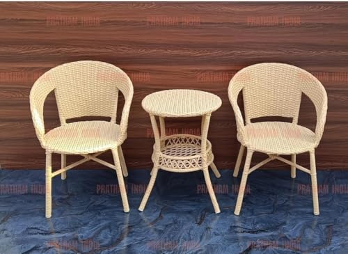 Image of India 3 Piece Outdoor Indoor All Weather Wicker Patio Furniture Set 2 Wicker Rattan Chairs and Table for Balcony Garden Patio Porch Poolside Backyard Furniture (Honey)