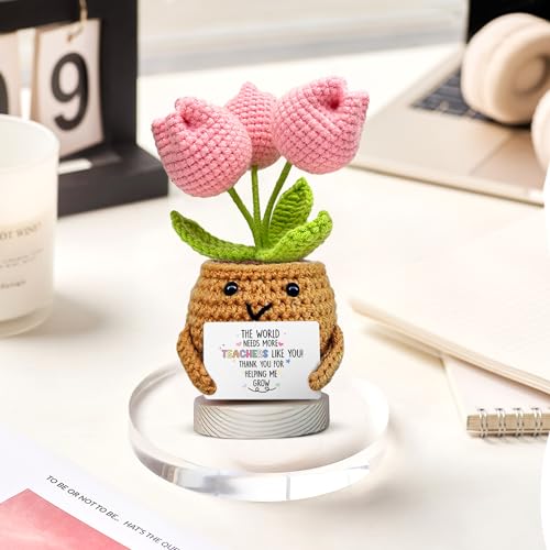 Image of Gossby Handmade Positive Tulip Flower Crochet - The World Needs More Teachers Like You Thank You for Helping Me Grow
