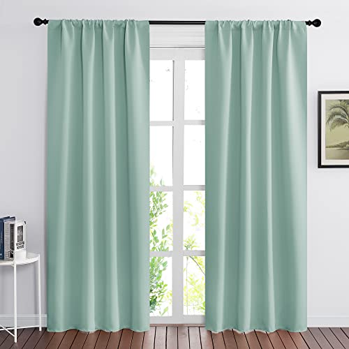 RYB HOME Room Darkening Curtains with Rod Pocket Design, Room Darkening Heat & Draft Block Window Drapes Privacy Backdrops for Home Office, W42 x L84 inch, 2 Panel, Aqua