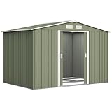 Outsunny Tuinhuis van metaal, 5,4 m², tuinhuis, 277 x 195 x 192 cm, schuur, gereedschap met fundering, afsluitbare schuifdeur en 4 ventilatieopeningen, lichtgroen
