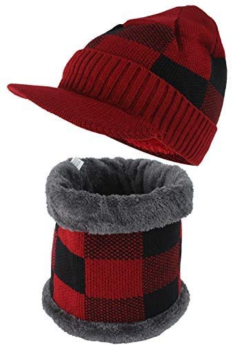 zeki Men's & Boy's Ultra Soft Woolen Visor Beanie Cap Plus Neck Scarf Set-(Red,Freesize)-picture-17