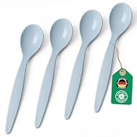 Bio Löffel 4er Set – 14 cm Mehrweglöffel Eierlöffel BPA-frei, spülmaschinengeeignet & recycelbar – aus Zuckerrohr, leicht & schadstofffrei – ideal für Kinder, Picknick & Alltag – Made in DE - Hellblau