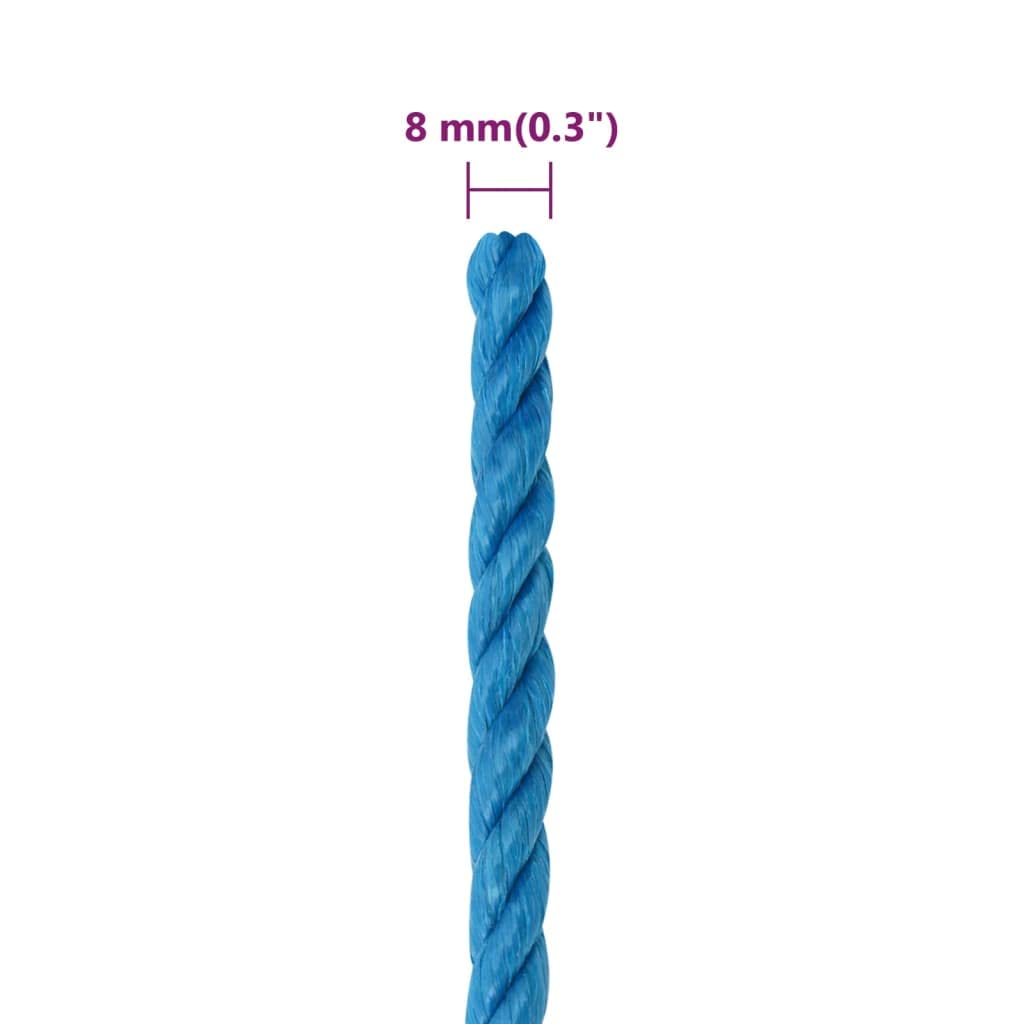 Cuerda de trabajo azul 8 mm 25 m de polipropileno resistente para jardín, taller, exterior, camping, barco, tienda de campaña con alta resistencia al desgarro y resistencia a la intemperie