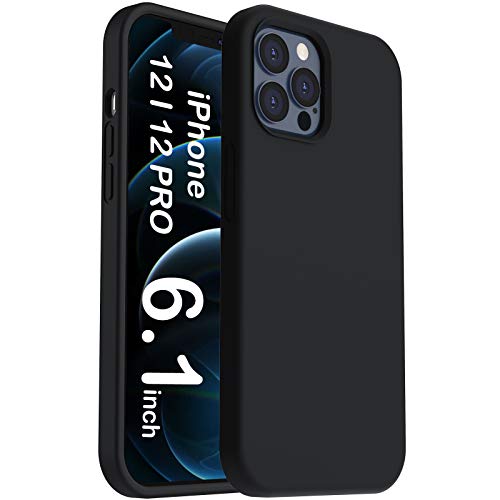 ORNARTO Coque en Silicone pour iPhone 12 Pro 6,1, iPhone 12 Housse Renforcée Protection Complète Antichoc Étui en Silicone Liquide Caoutchouc Bumper pour iPhone 12/12 Pro(2020) 6,1 Noir