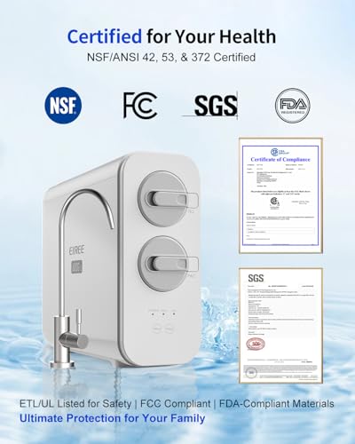 Image of Eiree C6 Tankless Reverse Osmosis System, NSF /ANSI 42 & 372 Certified, 600GPD Under Sink RO Water Filter with 2:1 Pure to Drain Ratio, Reduces TDS & Odor for Clean Drinking Water