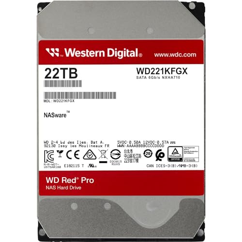 Image of Western Digital 22TB WD Red Pro NAS Internal Hard Drive HDD - 7200 RPM, SATA 6 Gb /s, CMR, 512 MB Cache, 3.5 inch - WD221KFGX