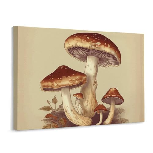 Toile murale vintage champignons 40x30cm décoration salon et chambre