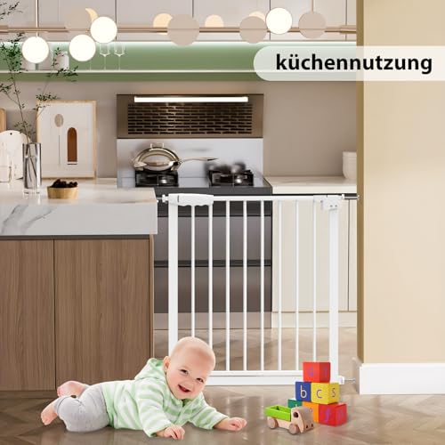 Baby Schutzgitter Treppe, Treppenschutzgitter Ohne Bohren Türschutzgitter Kinder Treppengitter Türgitter Baby, Einhändiges Öffnen Metall Gitter, Weiß, Breite: 75-82 cm