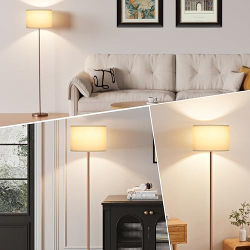 Image of Ambimall 60'' Modern Floor Lamp with Shade, Tall Lamps for Living Room, Bedroom, Office, Dining Room, Beige Shade with Brown Pole(Without Bulb)