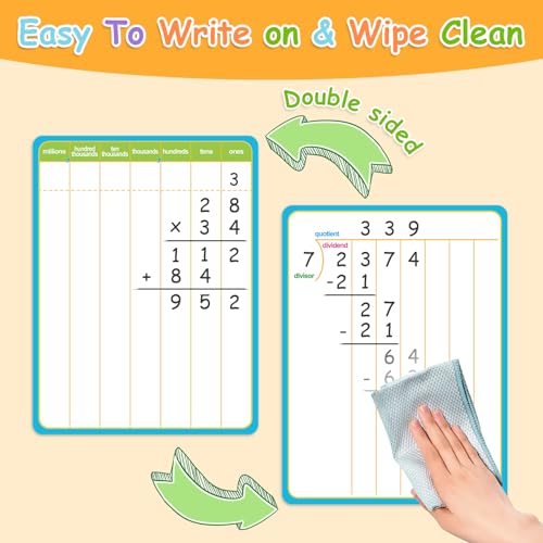 PraxiKidy 12 Pack Long Division Dry Erase Card Chart,12" x 9" Multiplication Flash Card Math Manipulative Small Whiteboard for Student Teacher 2ND 3RD 4TH Grade Classroom Homeschool Supplies Essential — view 4
